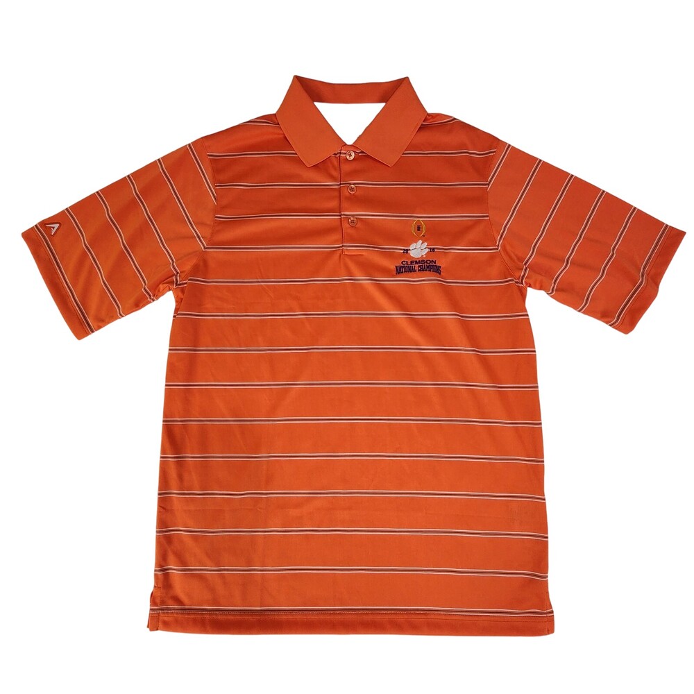 Antigua Mens Polo Shirt Size M Orange Striped Clemson National Champion #1761